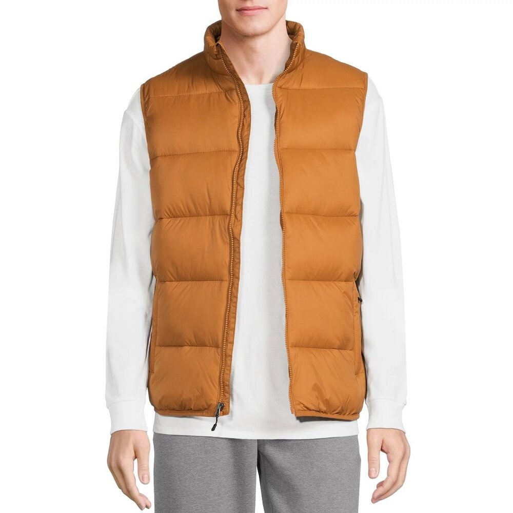 Swiss Tech Mens Puffer Vest Performance Gear Size S (34-36") Brown Zip